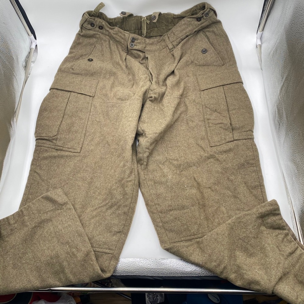 GERMAN M&S 1960 Military Cargo Pants Men 38x30 Brown Wool Heavy Army Vintage SEO